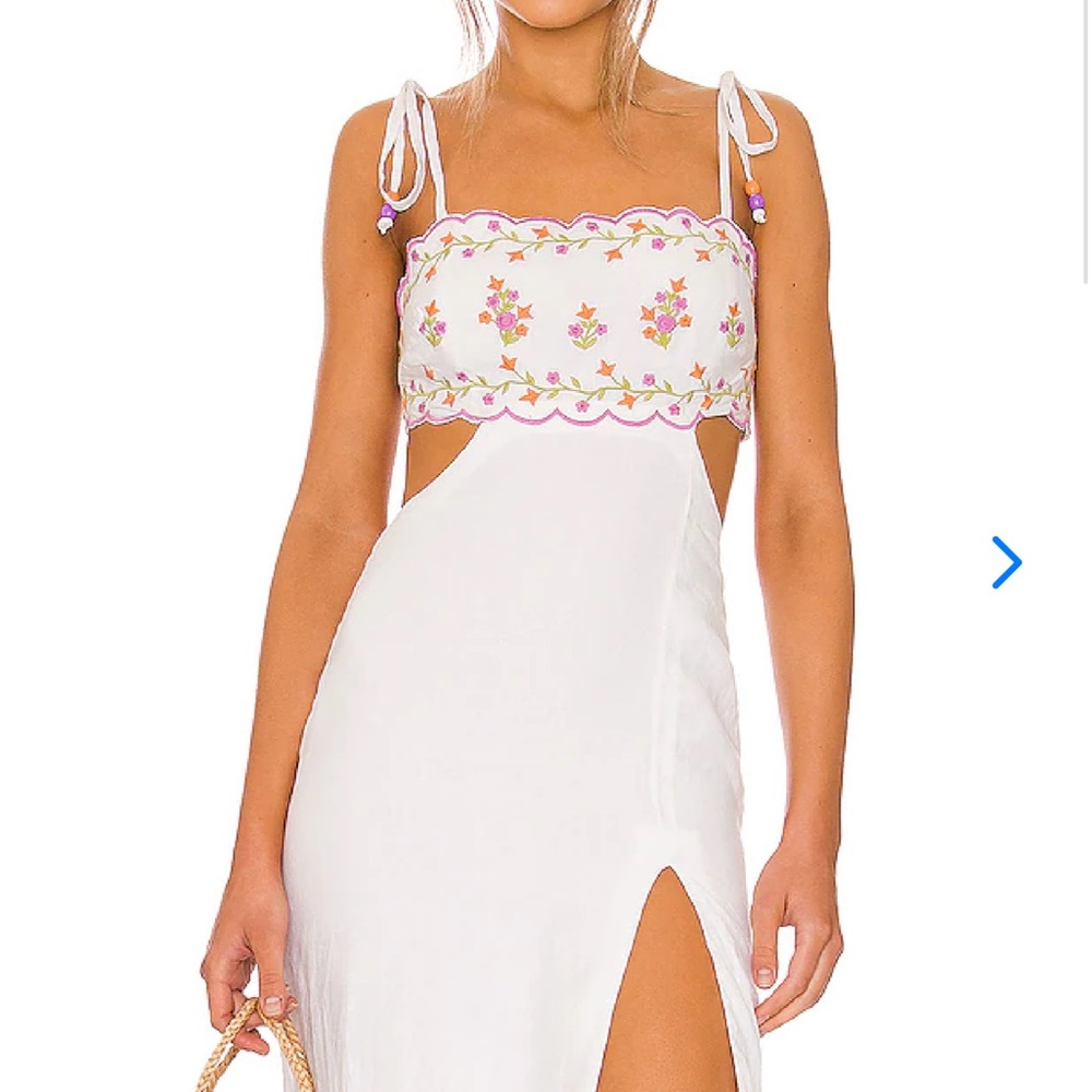 Majorelle Wesley Midi Linen Cut Out Embroidered Dress Size S